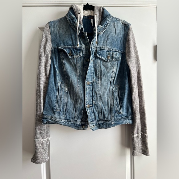 Free People Jackets & Blazers - Free People Blue Denim Jacket with Gray Sleeves